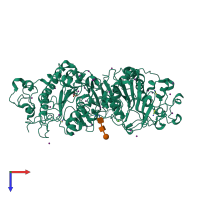 PDB entry 2xr9 coloured by chain, top view.