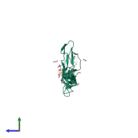 PDB entry 2xrb coloured by chain, side view.