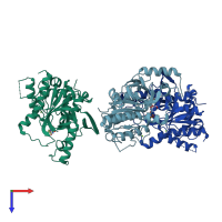 PDB entry 2xrf coloured by chain, top view.
