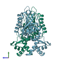 PDB entry 2xrn coloured by chain, side view.