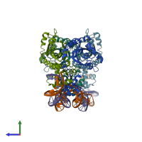 PDB entry 2xro coloured by chain, side view.