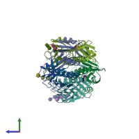 PDB entry 2xrs coloured by chain, side view.