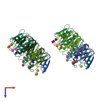 PDB entry 2xrs coloured by chain, top view.