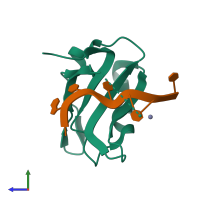 PDB entry 2xs2 coloured by chain, side view.