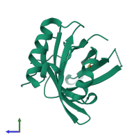 PDB entry 2xst coloured by chain, side view.