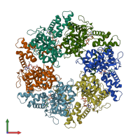 PDB entry 2xsz coloured by chain, front view.