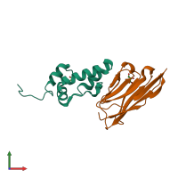 PDB entry 2xt1 coloured by chain, front view.