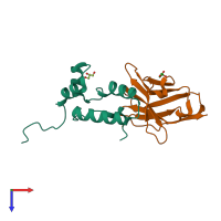 PDB entry 2xt1 coloured by chain, top view.