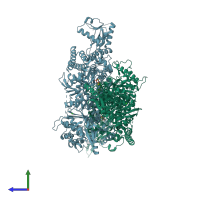 PDB entry 2xt6 coloured by chain, side view.