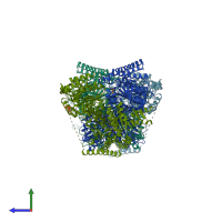 PDB entry 2xta coloured by chain, side view.