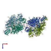 PDB entry 2xta coloured by chain, top view.