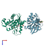 PDB entry 2xtm coloured by chain, top view.