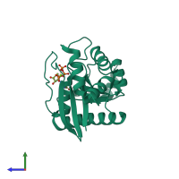 PDB entry 2xtn coloured by chain, side view.