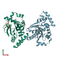 PDB entry 2xto coloured by chain, front view.