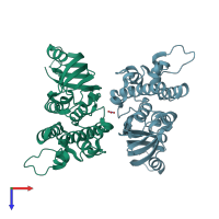 PDB entry 2xtr coloured by chain, top view.