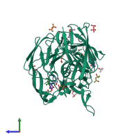 PDB entry 2xu9 coloured by chain, side view.