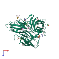 PDB entry 2xu9 coloured by chain, top view.