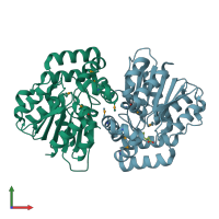 PDB entry 2xua coloured by chain, front view.