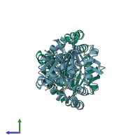 PDB entry 2xua coloured by chain, side view.