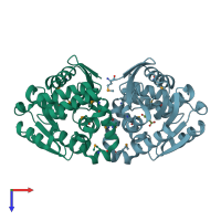 PDB entry 2xua coloured by chain, top view.