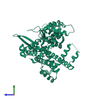 PDB entry 2xub coloured by chain, side view.