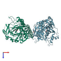 PDB entry 2xue coloured by chain, top view.