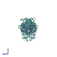 PDB entry 2xuf coloured by chain, side view.