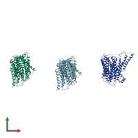 PDB entry 2xut coloured by chain, front view.