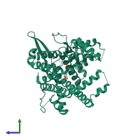 PDB entry 2xv4 coloured by chain, side view.