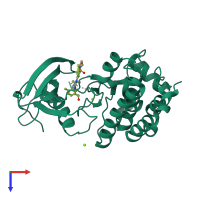 Monomeric assembly 1 of PDB entry 2xvd coloured by chemically distinct molecules, top view.
