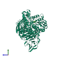 PDB entry 2xvk coloured by chain, side view.