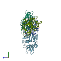 PDB entry 2xvo coloured by chain, side view.