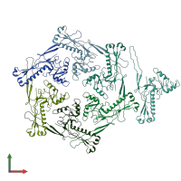 PDB entry 2xvr coloured by chain, front view.