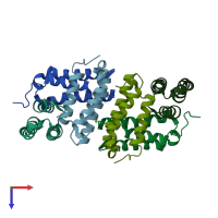 PDB entry 2xvt coloured by chain, top view.