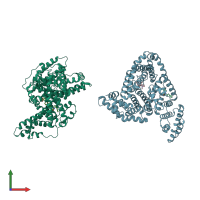 PDB entry 2xw0 coloured by chain, front view.