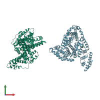 PDB entry 2xw1 coloured by chain, front view.