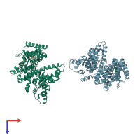 PDB entry 2xw1 coloured by chain, top view.