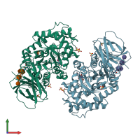 PDB entry 2xwd coloured by chain, front view.