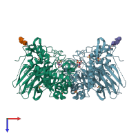 PDB entry 2xwd coloured by chain, top view.