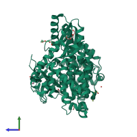 PDB entry 2xwh coloured by chain, side view.