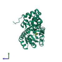 PDB entry 2xwk coloured by chain, side view.