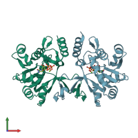 PDB entry 2xwl coloured by chain, front view.