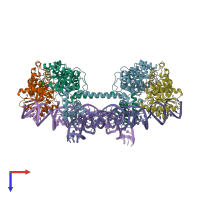 PDB entry 2xxa coloured by chain, top view.