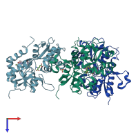 PDB entry 2xxi coloured by chain, top view.