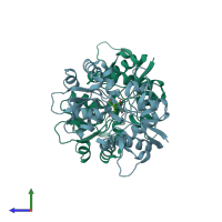 PDB entry 2xxt coloured by chain, side view.