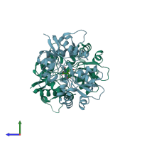 PDB entry 2xxv coloured by chain, side view.