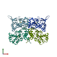 PDB entry 2xxy coloured by chain, front view.
