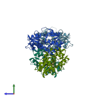 PDB entry 2xxy coloured by chain, side view.