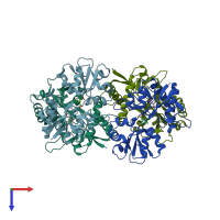 PDB entry 2xxy coloured by chain, top view.