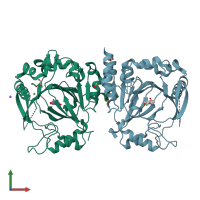 PDB entry 2xxz coloured by chain, front view.